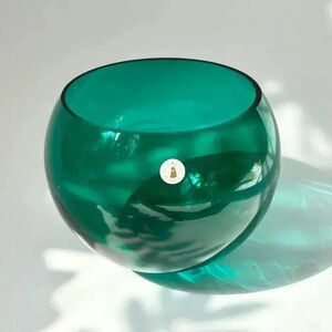 Avocado Green Vintage Circular Midcentury Modern Bowl / Vase
